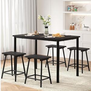 VECELO Kitchen Table and Chairs for 4, Dining Room Set with Chairs/Stools, Heavy-Duty Metal Frame with Wooden Tabletop for Small Spaces, Easy Assembly, Elegant Black