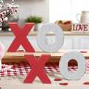 XOXO Valentines Day Decor Wooden XOXO Tabletop Sign Red and White Valentines Tiered Tray Decorations for Home Table Shelf Mantel Fireplace Wedding Party (Red)