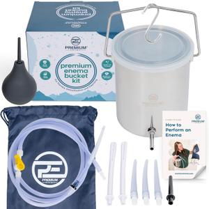 Premium Enema Stainless Steel Enema Kit for Colon Cleanse - 2 Quart Bucket with 6.75 Foot Hose, 7 Tips for Men and Women (15 Piece Set)