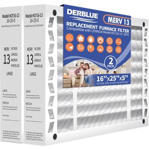 DerBlue 2PACK 16x25x5 MERV 13 Furnace Filter Replacement Compatible with Lennox X6670 HCF16 Pleated HVAC,Foldable Design for Easy Installation & Space-Saving(Actual Size: 15.75 x 24.75 x 4.38in)