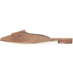 Divanne Mules for Women, Buckle Flat Mules Pointed Toe Backless Mule Slides Suede Slip On Loafers.7