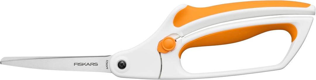 Fiskars Easy Action Scissors, No. 8, Spring-Assisted & SoftGrip Bent Handle Reduces Hand Fatigue, Precision Stainless Steel Blades for Clean Tabletop Cutting, Ambidextrous Design, Stainless Steel