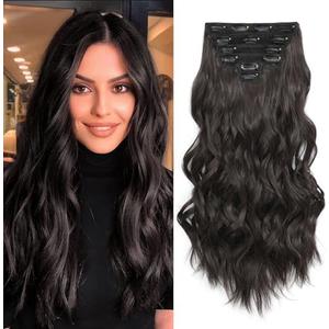 Fliace Clip in Hair Extensions, 6 PCS Natural & Soft Hair & Blends Well Hair Extensions, Dark Brown Long Wavy Hairpieces(20inch, 6pcs, Dark Brown)
