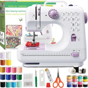 Kids Sewing Machine with 12 Built-in Stitches, 2-Speed Foot Pedal, 32-Color Sewing Thread Kit, Sewing Supplies Compatible, Sewing Machine Table Fit, Mini Electric Tool for Home Mending & DIY Crafting