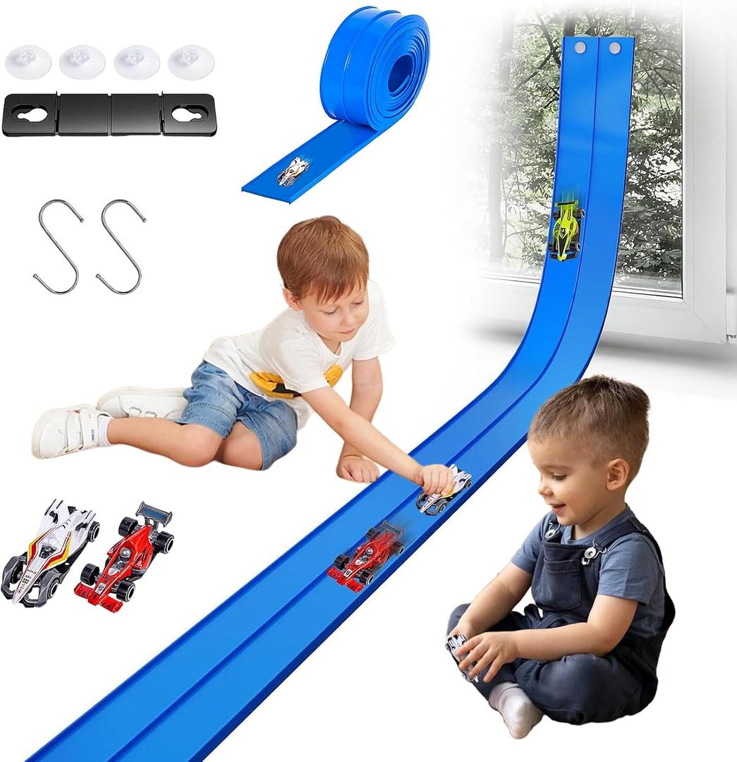Flex Track 15 Ft Starter Set, Flexible Race Car Ramp with Suction Cups - Compatible with Hot Wheels & 1/64 Diecast Cars