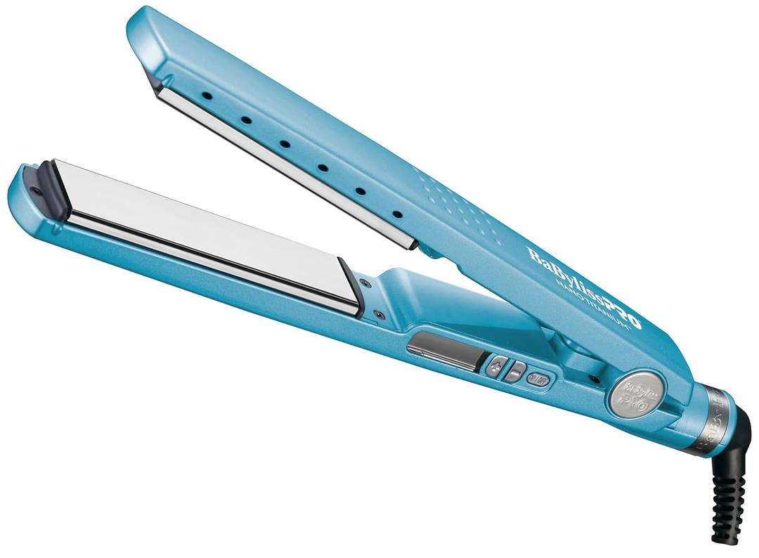 BaBylissPRO Nano Titanium Ionic Flat Iron Hair Straightener, 1/ 4" Hair Straightener Iron for Smooth, Shiny, Frizz- Free Hair and All Hair Types, Blue