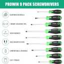 PROWIN 9-Piece Magnetic Screwdriver Set, Slotted & Phillips Tips, CR-V Steel, Cushion Grip, Ergonomic Handle, Tool Set with Organizer Rack for Home & DIY