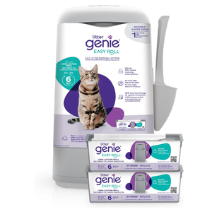 Bundle of Litter Genie Easy Roll Pail & Refill | Cat Litter Box Waste Disposal System for Odor Control with 2 Long Lasting Refills (24 Bags Each)