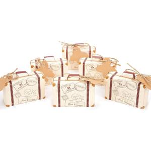 VGOODALL 120PCS Mini Suitcase Party Favor Box,Suitcase Favor Boxes, Vintage Kraft Paper with Tags for Wedding/Travel Themed Party/Bridal Shower Decoration