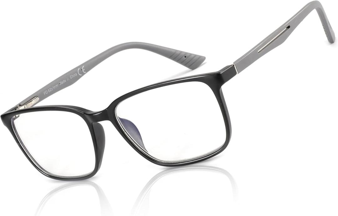 BLUEMOKY Blue Light Reading Glasses for MenSport Square Frame Readers, Anti Glare Computer Glasses (C01 Black / Grey)