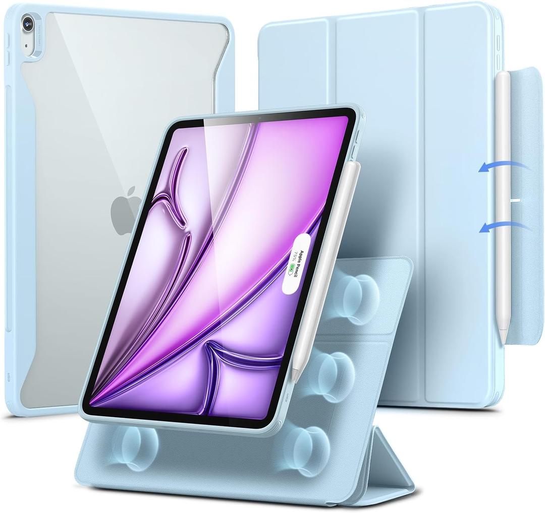 ESR for iPad Air 13 Inch Case (2025/2024) M3/M2 with Pencil Holder, Removable Magnetic Cover, Vertical Stand, Fully Supports Pencil Pro and Pencil(USB-C), Rebound 360 Series, Light Blue