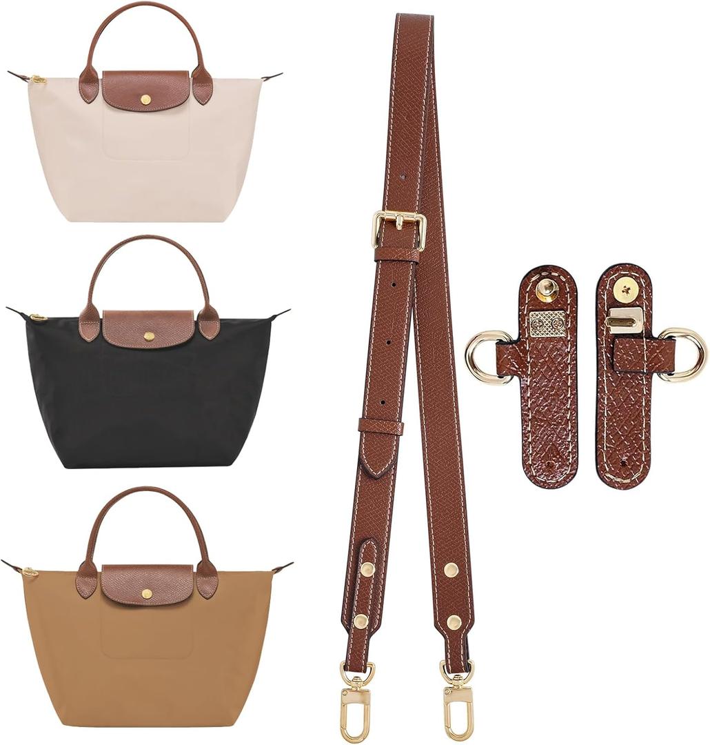 Upgraded Leather Shoulder Strap for Longchamp Le Pliage S/M/L Bag Strap Kit Handbags Crossbody Adjustable Shoulder Strap (Brown)