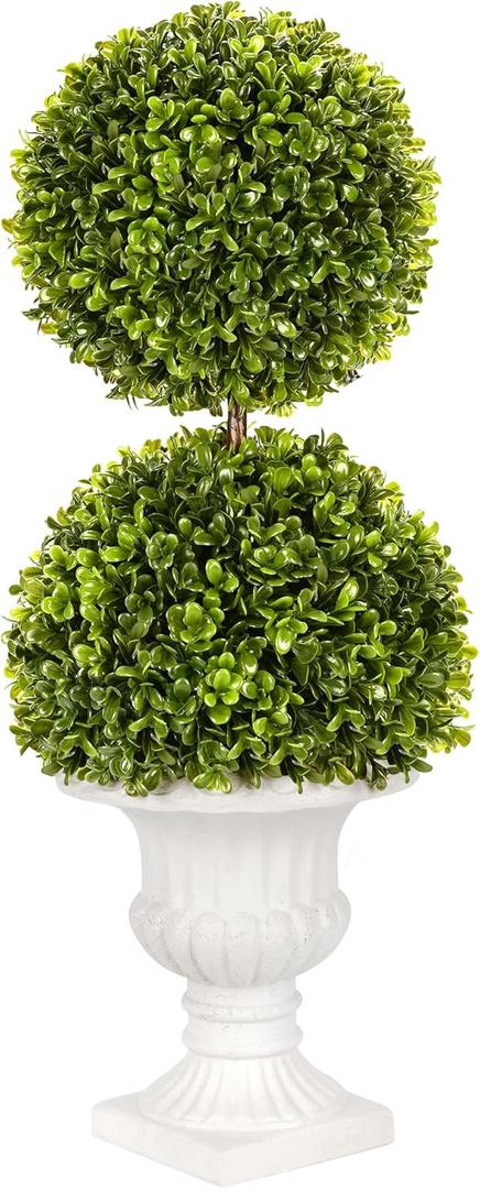 Artificial Boxwood Topiary Ball in Urn Container, 20" Topiary Centerpiece for Home Dcor, Mini Fake Plant Greenery Arrangement