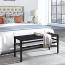 Cushioned Storage Ottomans, Bedroom Stool, Woven Bed Stool with Cross Wooden Legs, Suitable for Living Room and Bedroom (New Black, 39.3 * 14.5 * 17.3)