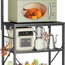 Huuger 4-Tier Bakers Rack with Reversible Power Outlet, 23.6 Inch Microwave Stand, Kitchen Coffee Bar, with Top Shelf, 6 S Hooks, Black
