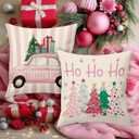 BBOLDIN Pink Christmas Throw Pillow Covers 18x18 Couch Cushion Covers, Holiday Tree Decorations for Sofa Home, Xmas Country Striped Car Farmhouse Pillow Cases Winter Decor Set of 4