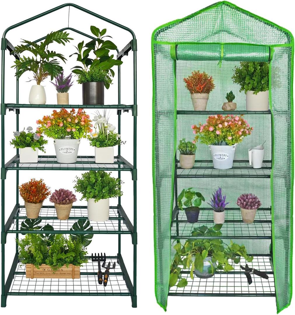 Mini Greenhouse for Indoor Outdoor, Small Plants Green House with 4 Tier Shelves, Portable Plastic Greenhouses with Durable PE Cover for Garden Backyard Patio Balcony Porch