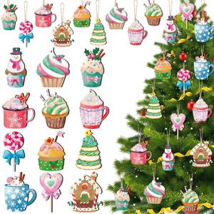BBTO 36 Piece Christmas Ornaments - Wooden Cupcake & Candy Ornaments with Rope Hanging for Tree & Home Decoration BBTO 36 Piece Christmas Ornaments - Wooden Cupcake & Candy Ornaments with Rope Hanging for Tree & Home Decoration