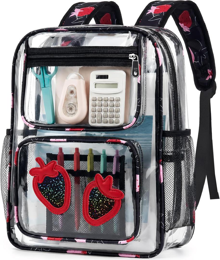 Clear Backpack for Girls Women Heavy Duty Transparent Bookbag Cute Bag Large Capacity See Through Backpacks for School, Medium