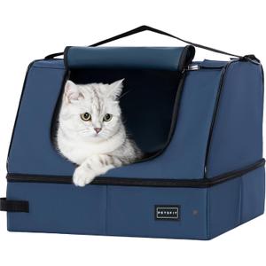 PETSFIT Travel Litter Box for Cats - Removable 2-Layer Leak-Proof Lining, Scratch-Resistant Fabric with Sturdy Support Frame, Cat Collapsible & Travel Litter Box Navy Blue (17"Lx13"Wx13"H)