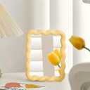 Wave Shaped Table Desk Vanity Makeup Mirror Portable Folding Cute Travel Make Up Mirror for Standing Hanging 6.7X5.3 Inch Home Decoration (Yellow)