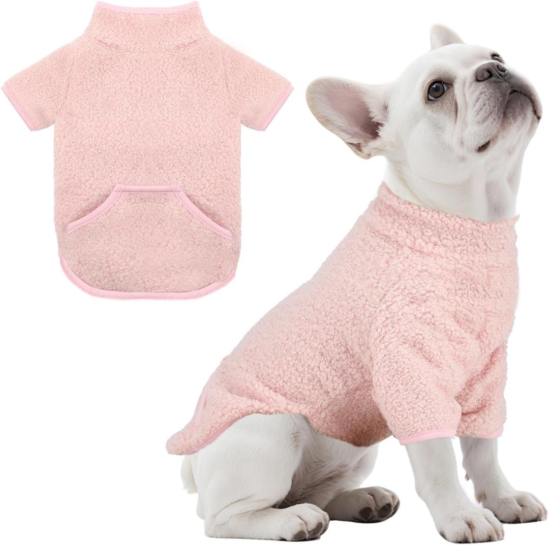 Turtleneck Dog Sweater, Thermal Dog Sweatshirt with Pocket Winter Pet Clothes Small Pet Outfits Soft Puppy Pullover (Pink, Small)