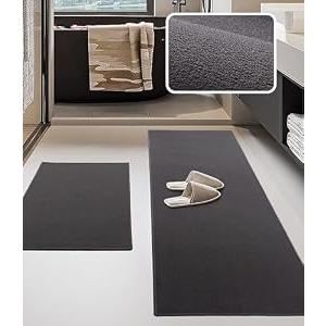YIHOUSE Bathroom Rug Sets 2 Piece, Ultra Thin Bath Mat Fit Under Door, Quick Dry Absorbent Bath Mat for Bathroom Non Slip Machine Washable Floor Mat (Dark Grey, 2 Piece)