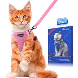 Halypet Cat Harness and Leash Set [ MAX Safety Third Generation ] Escape Proof Soft Adjustable Cat Leash Breathable Comfortable Vest Easy to Wear Kitten Harness for Outdoor Walking Pink Small (Small (7-12lb))