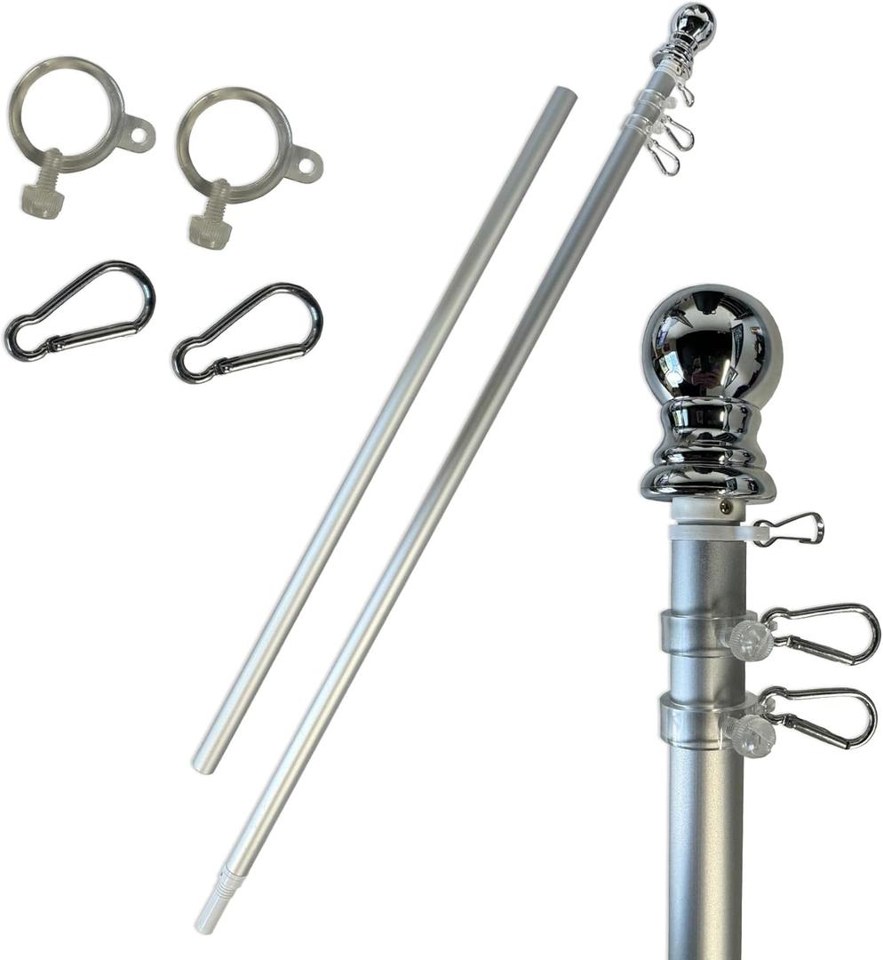 Sports Flags Pennants Company Aluminum 6 Foot Spinning Silver Flagpole for Grommet or House Flag