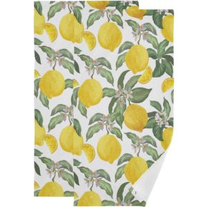 Lemon Hand Towels for Bathroom Set of 2 Tropical Fruit Yellow Summer Ripe Lemons Branches Decorative Bath Hand Towel Soft Absorbent Kitchen Dish Spa Yoga Guest 14.4"x28.3"
