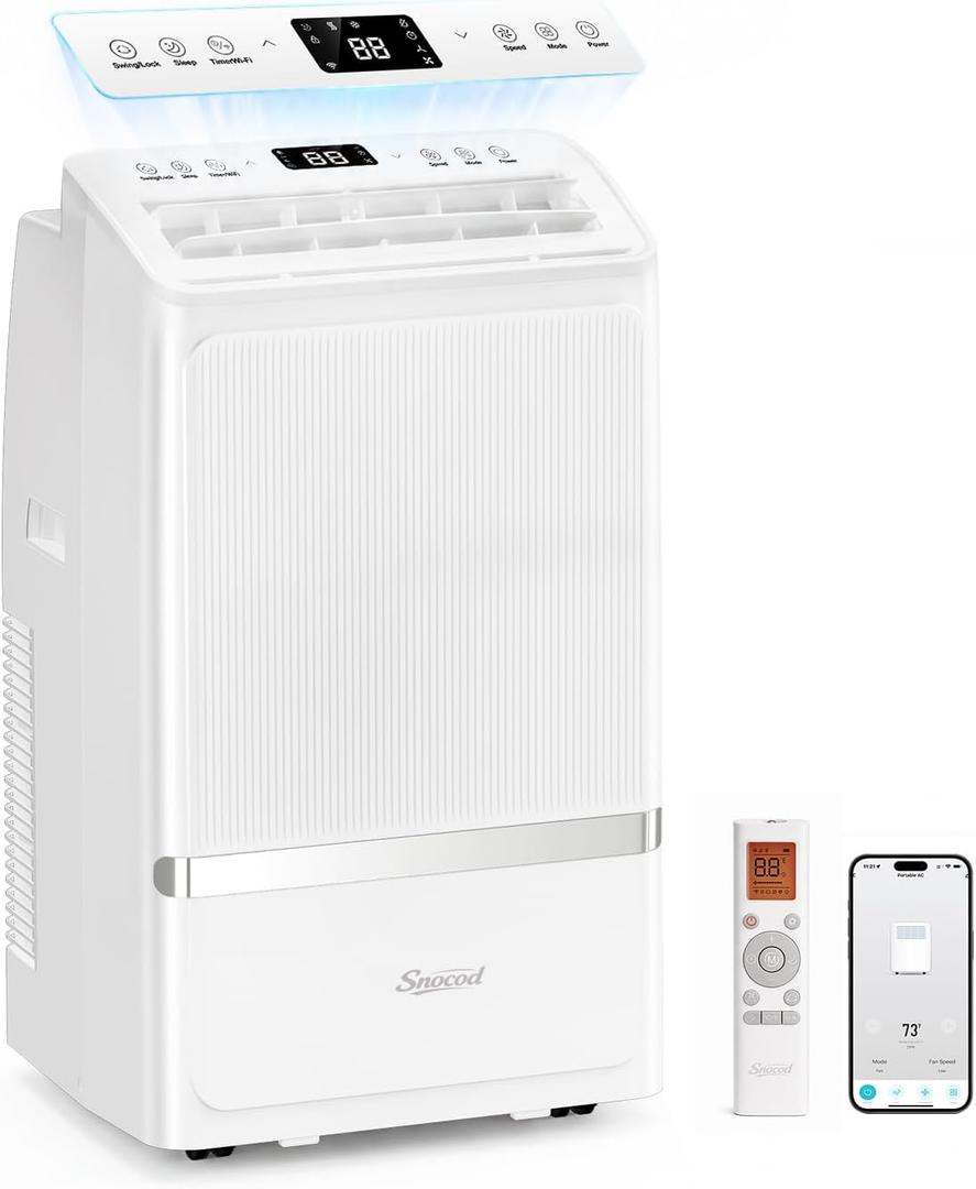 16,000 BTU Portable Air Conditioners for Rooms up to 800 Sq Ft, Drainage-Free Cooling AC Unit with Smart App & Remote, Quiet Portable AC Unit with Dehumidifier & Fan, Sleep Mode for Home Office
