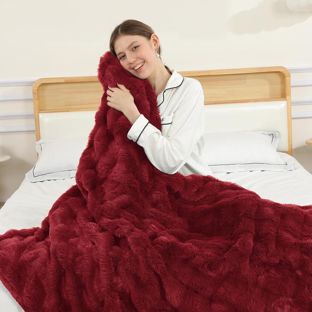 Electric Blanket Heated Throw,Super Cozy Luxury Faux Fur & Thick Bubble Electric Throw Blanket with 6 Heating Levels & 4 Hours Auto Off,Overheat Protection,ETL Certified 50" x 60",Passion Red