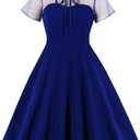 Wellwits Women's Mesh Neck Sweetheart Vintage Cocktail Dress (8-10, Blue)