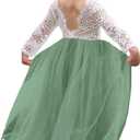 Topmaker Flower Girl Dress for Toddler Baby Girls,Lace Tulle Dress for Wedding,Birthday Party,Photoshoot,Special Occasion (5-6 Years, Sleeve-Sage Green)