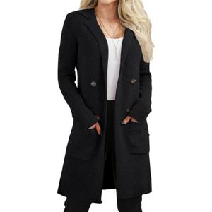 CiCiBird Women's Fall Long Cardigan Sweater Open Front Knit Coats Dressy Casual Jacket Coatigan with Pockets (Large, Black)