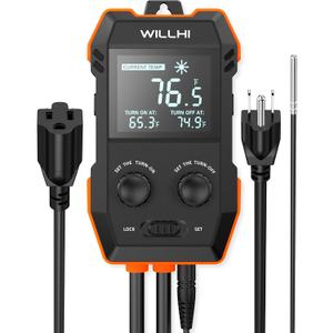 WH2408 Temperature Controller 10A 1200W, Digital Thermostat Controlled Outlet Plug Switch for Reptile Terrarium Greenhouse Homebrew Aquarium Seedling Mat, Heating or Cooling Mode Thermometer