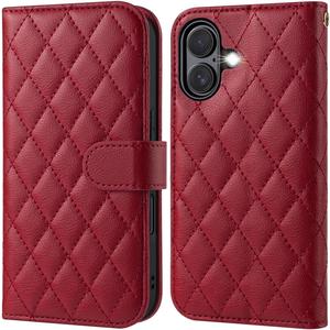 OCASE Compatible with iPhone 17 Wallet Case, PU Leather Flip Folio Case with Card Holders RFID Blocking Kickstand [Shockproof TPU Inner Shell] Phone Cover 6.3 Inch 2025, Diamond Check Red