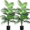 4ft Large Artificial Plants Fake Palm Tree Tropical Palm Leaves Faux Palm Plants Tall Tree Indoor Real Touch Plastic Monstera Leaves for Home Garden Outdoor Office Decor, 125cm