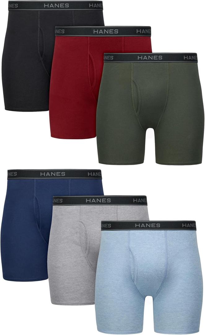 Hanes mens Underwear Boxer Briefs Pack, Cool & Breathable Cotton Moisture-wicking Underwear for Men, No Ride Up (Heather Blue/Red/Black - 6 Pack)