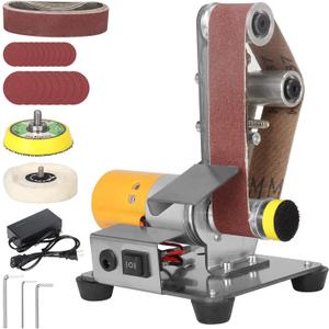 SI FANG Electric Belt-Sander Polishing-Grinding Knife Sharpener, 7 Speed Adjustable Mini Power Sanding Machine Bench Grinder 13x1.2inch Belts For DIY Model Crafts Jewelry Making, Wood Metal Working