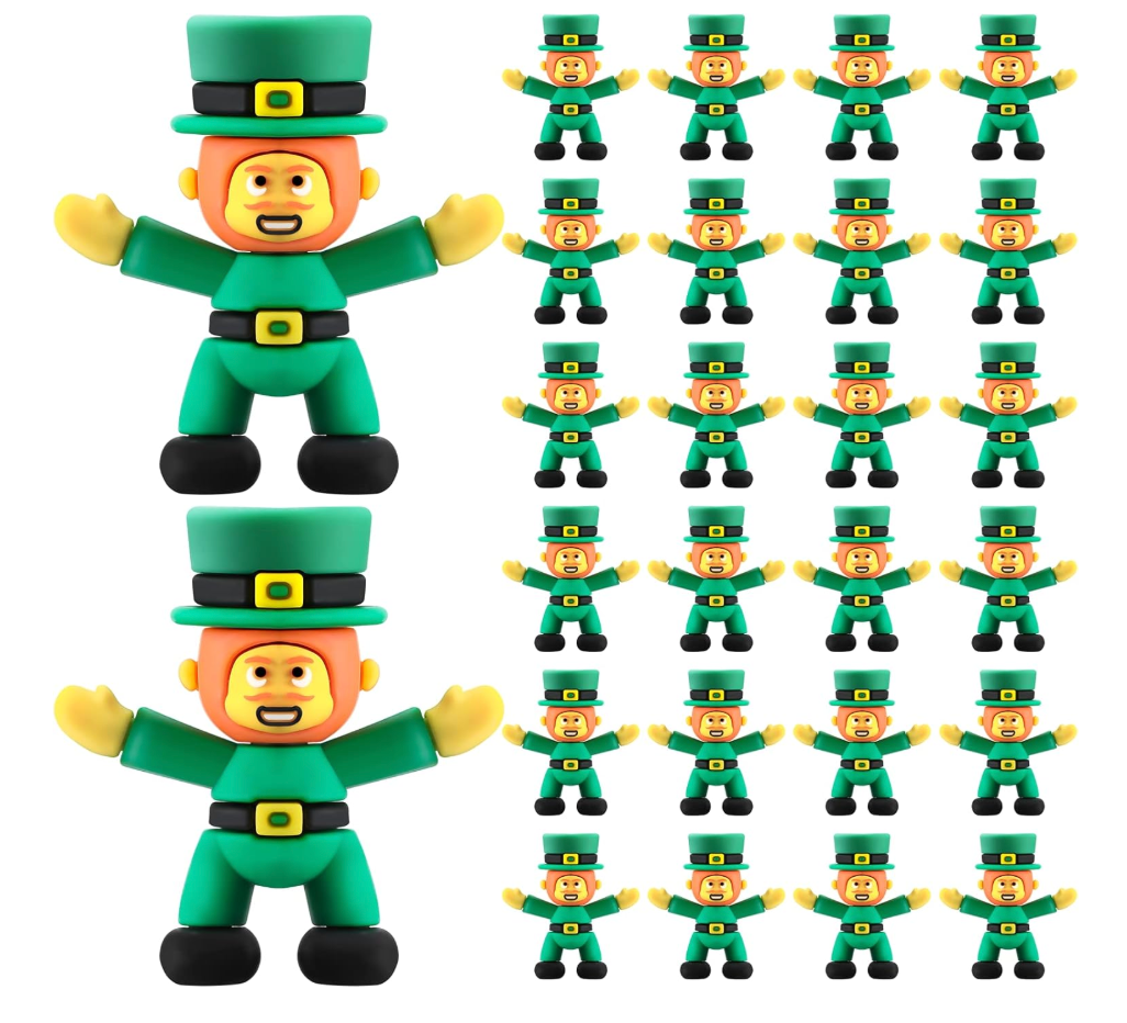 Hanaive 24 Pcs St Patricks Day Leprechaun Figurine Mini Leprechaun Toys PVC Miniature Irish Figurines Green Decor for St Patricks Day Party Hide and Seek Garden Table Decorations, 2.4 x 2.4 Inche