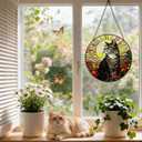 Stained Glass Window Hanging, 8 Inch Tabby Cat Suncatcher, Sun Catchers Indoor Window Ornaments, Suncatchers for Windows Hanging, Spring Home Garden Decor Panel Cat Lovers Gifts for Mom Grandma Wife