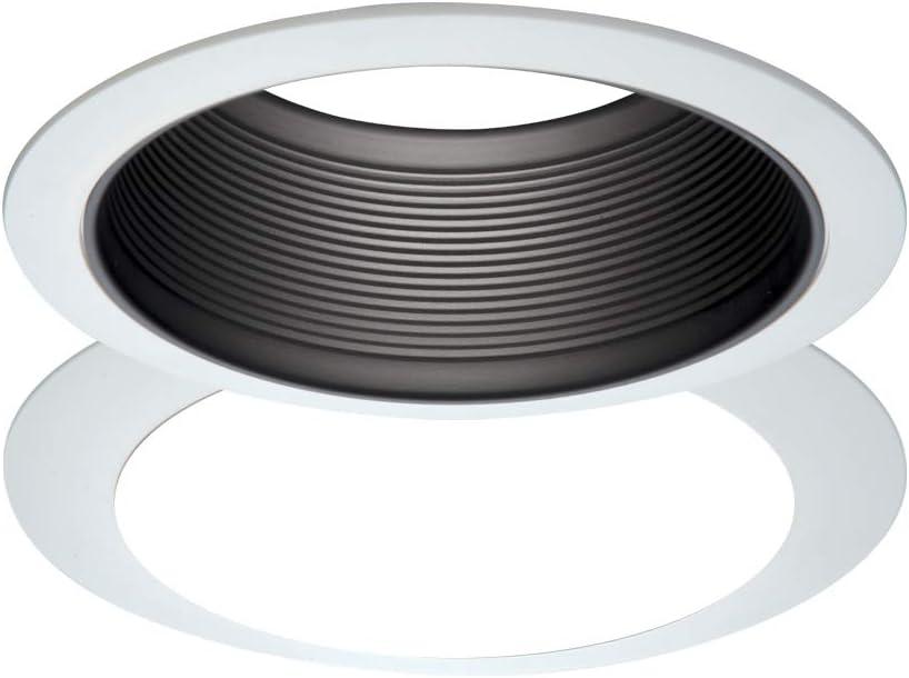 HALO 6100BB 6" White Tapered Metal Baffle Recessed Trim with 2 White Rings, Narrow and Wide, Black