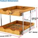 DINDON 2 Tier Pull Out Cabinet Organizer (17" W x 21" D) Wood And Metal Double Tier Slide Out Wood Drawer Under Cabinet Storage And Organization