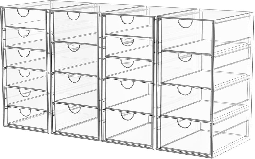 YFXCVSL Acrylic Makeup Organizer with 19 Drawers, 4 Pack Clear Storage Drawers, Bathroom Makeup Organizer for Palettes, Cosmetic, and Beauty Supplies,Ideal for Vanity, Cabinet,Desk Organization