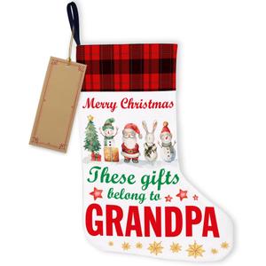 HOIJAUMAI Grandpa Christmas Stocking Gifts for Grandpa Papa New Grandpa Merry Christmas These Gifts Belong to Grandpa Xmas Stocking for Fireplace Stairs Wall Hanging Xmas Home Decor 18 x 12 Inches