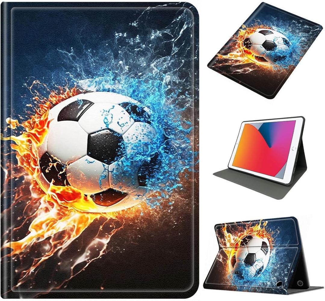 Case for iPad 10.2 Inch (9th/8th/7th Gen, 2021/2020/2019), Slim PU Leather Folio Smart Cover with Auto Sleep/Wake, Soft TPU Drop Protection & Multi-Angle Stand, Soccer Ball