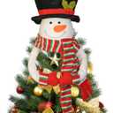 Christmas Tree Topper Snowman Top Hugger for Xmas Tree Holiday Decor Winter Wonderland Decoration New Year Ornament with Hat Shawl and Poseable Arms
