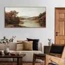 Framed Wall Art, Large Vintage Landscape Painting, 20x40 Inch