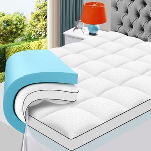 MASVIS King Size Dual Layer 4 Inch Memory Foam Mattress Topper, 2 Inch Gel Memory Foam and 2 Inch Cooling Pillow Top Mattress Pad Cover for Back Pain, Medium Support